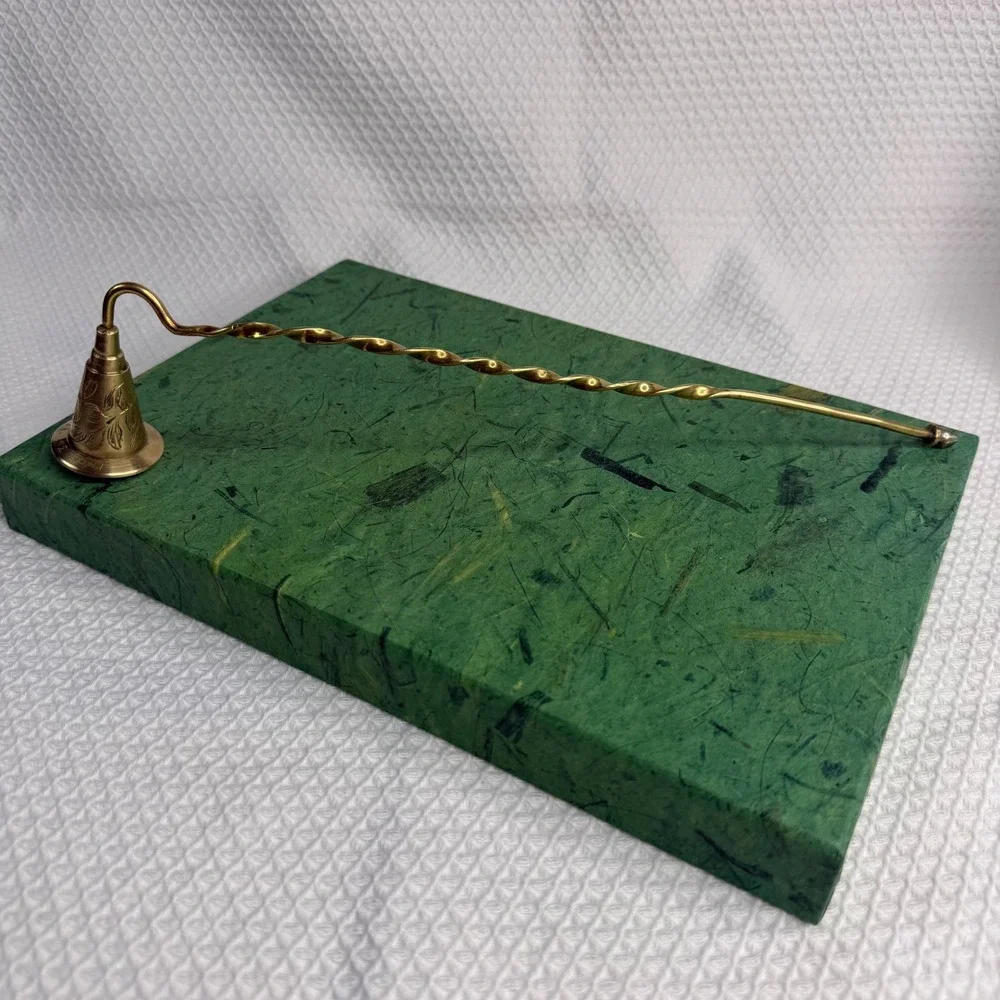 VTG Etched Brass Candle Snuffer Twisted Handle Floral Bell 12 Inch Made in India